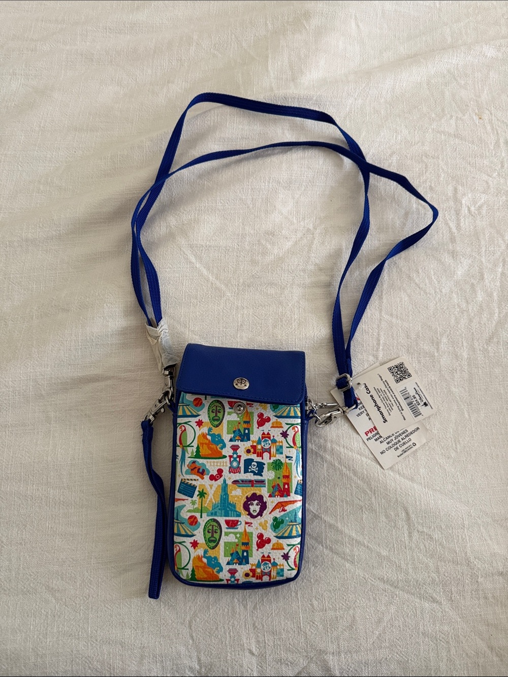 Disney Blue Crossbody Phone Bag with Colorful Travel Print